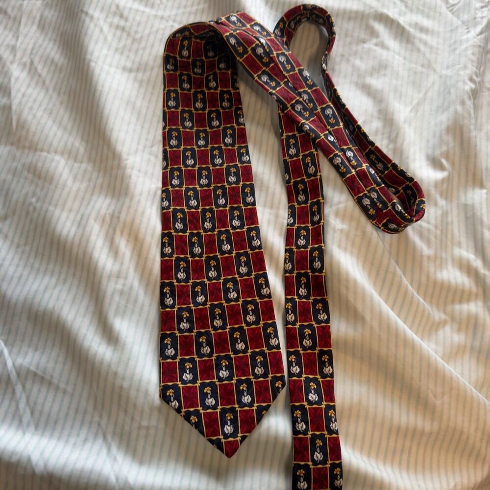 A.Mouley Paris Geometric Floral Pattern 100% Silk Necktie